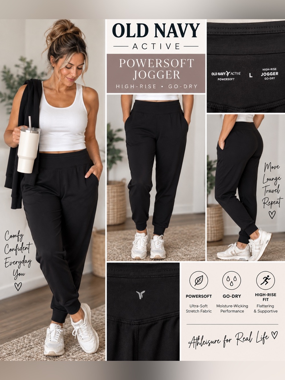 Old Navy PowerSoft High Rise Jogger Pants Black Women’s Large L